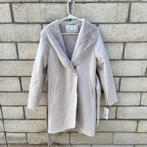 Via Spiga Faux Fur Trim Belted Wrap - Picture 3 of 9